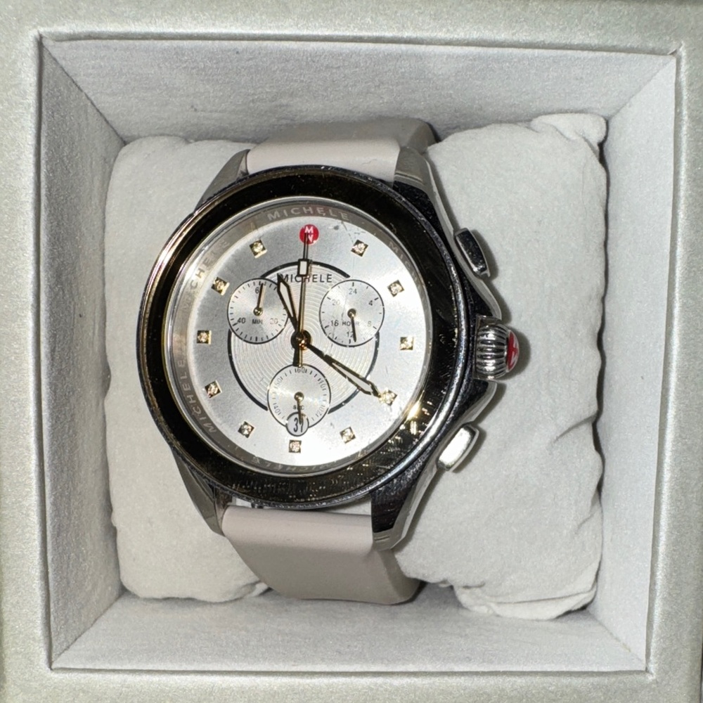 Michele Silver Strap (missing tie) watch & new battery,